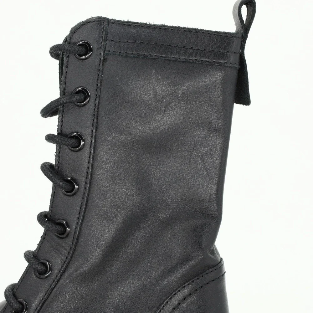 Zara Girls Black Leather Lace Up Side Zip Combat Boots Size 12.5 Ankle Boots NWT
